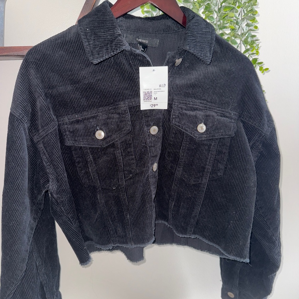 Forever 21 Black Jean Jacket Cropped Style